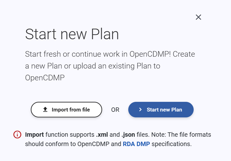 New plan popup dialog